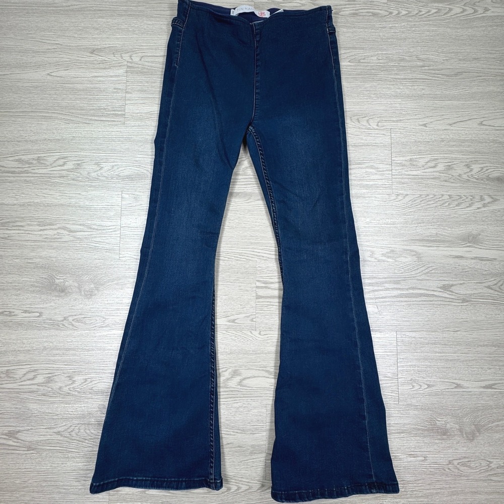 Tin Haul Women Jeans 29/R Pull On Flare Dark Wash Denim Western Boho Style